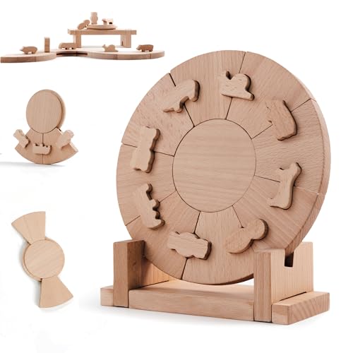 3D Puzzle Kinder Holzpuzzle für Kinder ab 3 Jahren, süß Tierform Holz Disc Puzzle mit Stand, Montessori Lernspielzeug für Kinder 4 5 6 Jahre, Perfekte Jungen & Mädchen Geschenk kein Kleber erforder von Edyfico