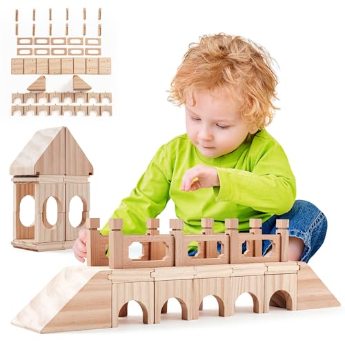 Construction Bauspielzeugsets, Holz Konstruktionsspielzeug für Kinder ab 3 4 5 6 Jahre, Montessori Spielzeug, STEM Lernspielzeug Kleinkinder, Holzbausteine Vorschule Bildungsspielzeug Geschenk von Edyfico