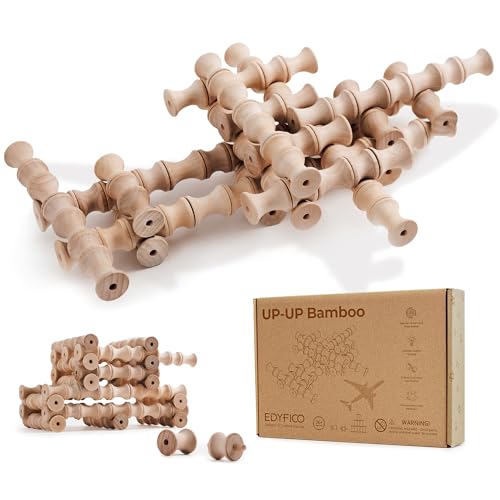 Edyfico Hölzernes Konstruktionsspielzeug für Kleinkinder- 120PCS STEM Spielzeug Sets Stacking bauklötze, Lernen Montessori Spielzeug für Kinder ab 3 Jahren, Lernspielzeug mit Karten Canvas Storage Bag von Edyfico