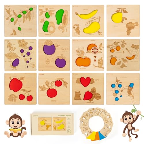 Montessori Spielzeug ab 1 2 3 Jahr, 12 In 1 Holzspielzeug Farben Form Obst-Thema Kinder Sortier spielzeug, Lernspielzeug ab 1 jahr, Kleinkinder Spielzeug Obstmuster Holz Jigsaw Puzzle & 3 bunte Karte von Edyfico