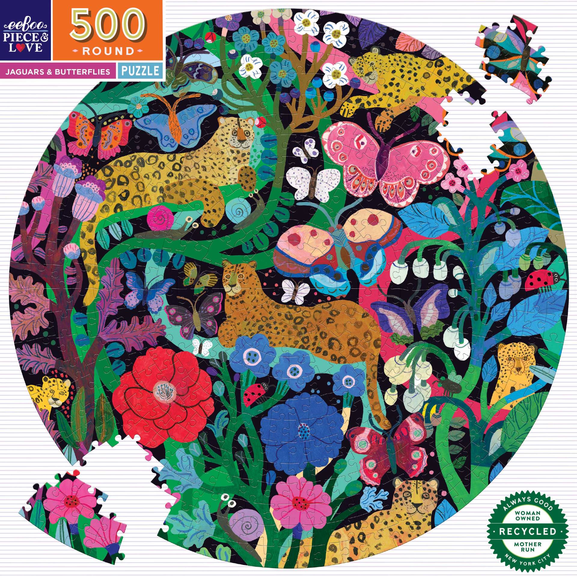 eeBoo Jaguars & Butterflies 500 Teile Puzzle Eeboo-51597 von Eeboo