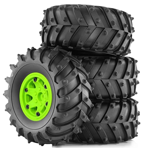 Eeuye 4 Stück 128 mm 1/10- Beadlock-Felgengummireifensatz für 1/10 RC Crawler Car TRX4 D90 D110 Axial SCX10 Grün von Eeuye