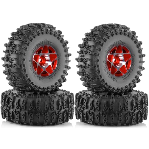 Eeuye 4 Stück 63 mm 1,0 Beadlock-Radreifensatz für 1/18 1/24 RC Crawler Car TRX4M SCX24 FCX24 Upgrade-Teile Zubehör Rot von Eeuye