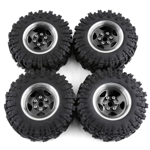 Eeuye 4 Stück 98 mm Metall 1,9 Beadlock Felgen Gummireifensatz für 1/10 RC Crawler Auto TRX4 D90 für Axial SCX10 II III Schwarz von Eeuye