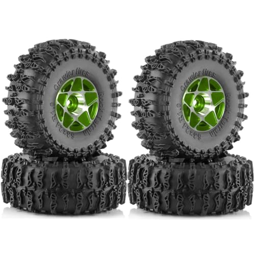 Eeuye 4-Teiliges 63-mm-1,0-Beadlock-Radreifenset für 1/18 1/24 RC Crawler Car TRX4M SCX24 FCX24 Upgrade-Teilezubehör Grün von Eeuye