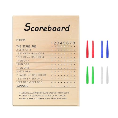 Eeuye Phase 10-Punktetafel, 2025 Neue Hölzerne Phase 10-Punktetafel und Rundenzähler mit 8 Farbigen Stiften, Phase 10-Punkteblätter von Eeuye