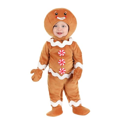 Eghunooye Baby Weihnachten Lebkuchen-Kostüm Outfit Langarm Lebkuchen-Strampler Overall Hut Handschuhe für Weihnachtsfeier (Kaffee, 12-18 Monate) von Eghunooye