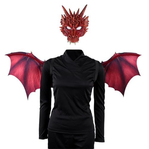 Eghunooye Drachenflügel Maske Kostüm Teufelsflügel Erwachsene Fledermausflügel für Halloween Party Cosplay Kostüm Zubehör (Rot, Einheitsgröße) von Eghunooye