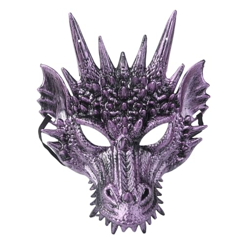 Eghunooye Drachenmaske Halloween Maskerade Masken Halbgesicht Cosplay Kostüm Erwachsene Halloween Cosplay Requisite (lila, Einheitsgröße) von Eghunooye