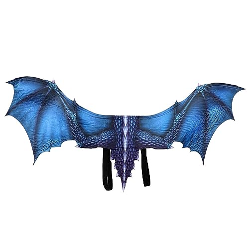 Eghunooye Erwachsene Drachenflügel Halloween Drachen Kostüm Vlies Drachenflügel Dress Up Flügel Zubehör Drachen Kostüm (Blau, Einheitsgröße) von Eghunooye