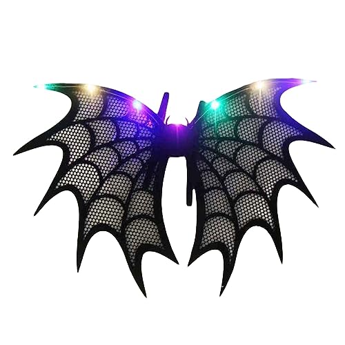 Eghunooye Halloween Fledermausflügel Kostüm LED Spinnenflügel Lichter Vampir Halloween Kostüm Party Cosplay Kostüm Zubehör (Schwarz 1, 32 cm x 42 cm) von Eghunooye