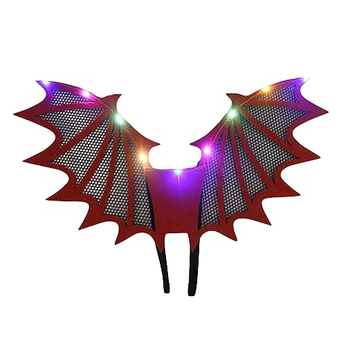Eghunooye Halloween Fledermausflügel Kostüm LED Spinnenflügel Lichter Vampir Halloween Kostüm Party Cosplay Kostüm Zubehör (rote Fledermaus, 32 cm x 42 cm) von Eghunooye