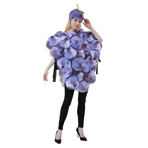 Eghunooye Halloween-Kostüm für Erwachsene, Obstteil-Kostüm, lustiges Obst-/Gemüse-Outfit mit Hut, Halloween-Party-Outfit (lila, Einheitsgröße) von Eghunooye