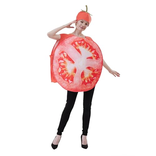 Eghunooye Halloween-Kostüm für Erwachsene, Obstteil-Kostüm, lustiges Obst-/Gemüse-Outfit mit Hut, Halloween-Party-Outfit (rot, Einheitsgröße) von Eghunooye