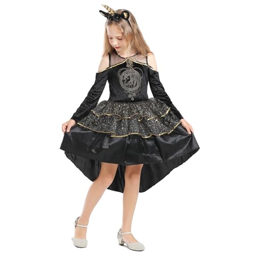 Eghunooye Halloween-Kostüm für Mädchen, Tier-Kostüm mit Ohrhorn, Kopfreif, Halloween, Cosplay, Verkleidungsoutfit (Schwarz, 4–6 Jahre) von Eghunooye