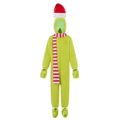 Eghunooye Kinder-Weihnachtskostüm, Elfen-Overall mit Handschuhen, Schal, Nikolausmütze, Fußbedeckungen, Set, Weihnachtsfeier, Cosplay, Outfit (Grün, S) von Eghunooye