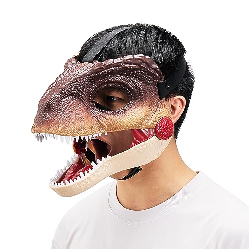Eghunooye Lustige Dinosaurier Maske Dino Maske Beweglicher Kiefer Halloween Maske Dinosaurier Kopf Gesichtsmaske Beweglicher Mund Party Cosplay Requisiten (Giganotosaurus, Einheitsgröße) von Eghunooye