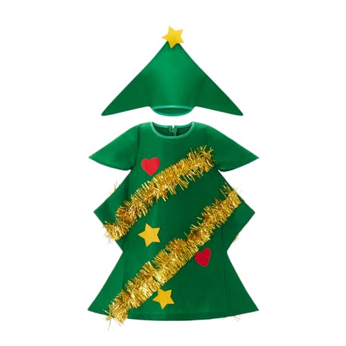 Eghunooye Lustiges Weihnachtsbaum-Kostüm für Kinder, Weihnachtsbaum-Overall mit Hut, Outfits, Weihnachtselfen-Kostüm (grün, 5–7 Jahre) von Eghunooye