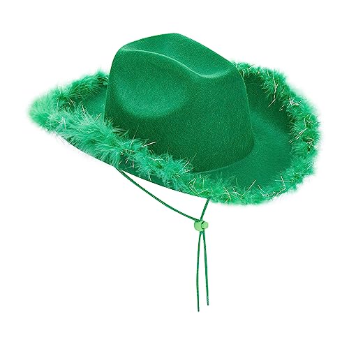 Eghunooye Pinker Cowboyhut mit Feder, flauschige Cowgirl-Hüte für Damen, für Halloween, Weihnachten, Kostüm-Requisiten (17, Einheitsgröße) von Eghunooye