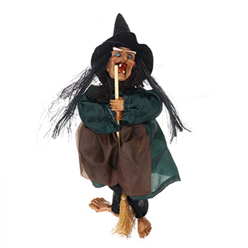 Egujiwa Halloween Hängende Hexenpuppen Sprachsteuerung Prop Animierter Geist Gruseliger Reitbesen Wandbehang Party Outdoor Home Dekoration Spielzeug (Grün) von Egujiwa