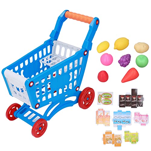 Egujiwa Kinder-Einkaufswagen-Set, Pädagogischer Kinder-Einkaufswagen, Spielzeug Zum Spielen von Lebensmitteln für die Lernentwicklung (Blau) von Egujiwa