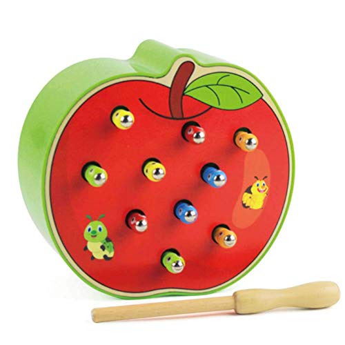 Egujiwa Lustiges Apfelförmiges Fang-Wurm-Spielspielzeug aus Holz, Magnetisches Lernspielzeug für Kinder und Kleinkinder (Wie Show1) von Egujiwa