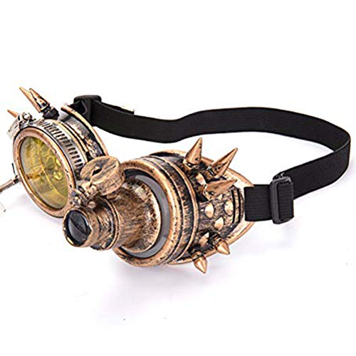 Egujiwa Vintage Steampunk Brille Brille Cosplay Punk Gothic Brille mit Licht und Lupe für Halloween Cosplay Party Requisiten (Bronze) von Egujiwa