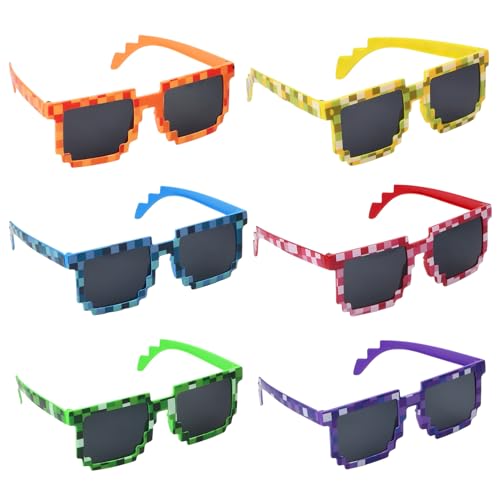 6er Witzige Pixel Sonnenbrillen - Thug Life Sonnenbrille für Erwachsene und Kinder - Mosaikgläser Brille für Lustige Partybrille - Pixel Geburtstag Mitgebsel für Reisen,Themenpartys,Konzerte,Partys von Ehuihuan