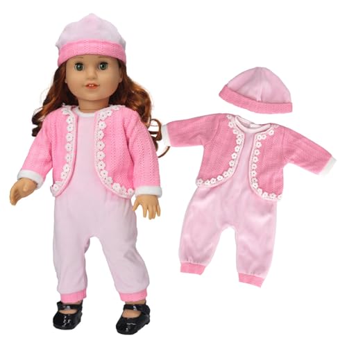 Puppenkleidung Set für 43 cm Baby Puppen, Weich Outfit mit Hut, Puppen Overall, Puppenbekleidung, Geschenk für Kinder Mädchen Jungen (Rosa) von Ehuihuan