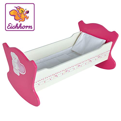 Eichhorn 100002594 - Puppenwiege inkl Decke und Kissen, geeignet für Puppen von 35-49cm, Größe: 30x50x27cm, Buchenholz von Eichhorn