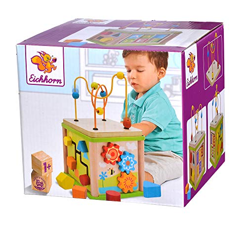 Eichhorn 100003713 - Kleines Spiele-Center 15,5x15,5x29,5cm mit Motorikschleife, Drehspiel, Steckspiel, Sortierspiel und 4 Steckbausteinen, Lindenholz Eichhorn 100003713 - Kleines Spiele-Center 15,5x15,5x29,5cm mit Motorikschleife, Drehspiel, Steckspiel, Sortierspiel und 4 Steckbausteinen, Lindenholz von Eichhorn