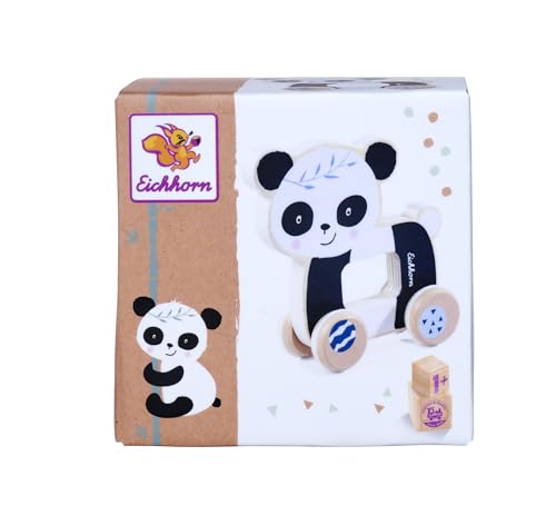 Eichhorn 100003818 - Schiebetier Panda, perfekt für kleine Kinderhände, 12 cm lang, geräuschlose Silikonräder, aus 100% FSC zertifiziertem Buchenholz, ab 1 Jahr von Eichhorn