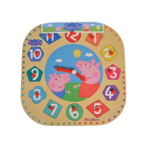 Eichhorn 109265704 - Peppa Pig - Lernuhr mit 12 Steckteilen, 13-TLG., FSC 100% Zertifiziertes Lindensperrholz 25 cm bunt von Eichhorn