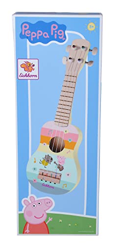 Eichhorn - Peppa Pig Holz Ukulele 43cm lang, fördert die auditive Wahrnehmung, 4 Nylonsaiten, stimmbar, aus Kiefernholz, Birkensperrholz, ab 3 Jahren von Eichhorn