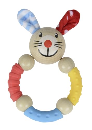 Eichhorn - Baby Greifring mit Hasenmotiv - aus FSC 100 Prozent zertifiziertem Buchenholz, Farbiger Silikonring und Holzkugeln, 9x13,5cm, ab 3 Monaten Eichhorn - Baby Greifring mit Hasenmotiv - aus FSC 100 Prozent zertifiziertem Buchenholz, Farbiger Silikonring und Holzkugeln, 9x13,5cm, ab 3 Monaten von Eichhorn