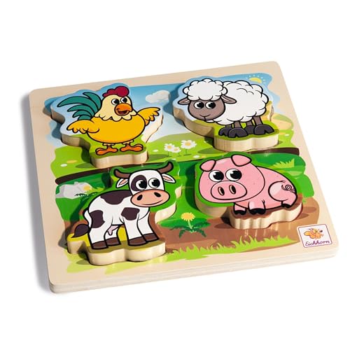 Eichhorn - Fühl-Puzzle mit Stoff - Bauernhoftiere mit Textilelementen, aus Holz, 5 teilig, 20x20 cm groß, für Kinder ab einem Jahr Eichhorn - Fühl-Puzzle mit Stoff - Bauernhoftiere mit Textilelementen, aus Holz, 5 teilig, 20x20 cm groß, für Kinder ab einem Jahr von Eichhorn