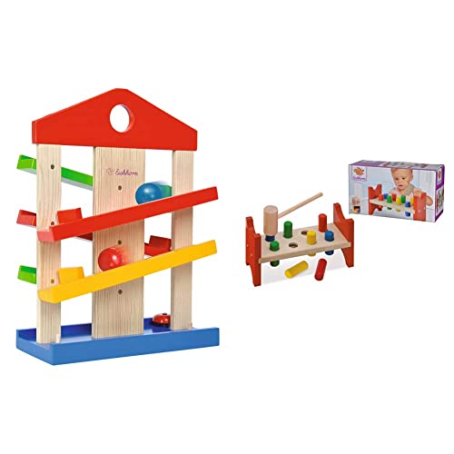 Eichhorn – Kugelbahn-Haus – bunte Rollbahn aus Holz, für Kinder und Babys ab 1 Jahr & 100027005 - Klopfbank, enthält 1x Hammer, 8x Klopfstifte, 9x23,5x13cm, 10-tlg., FSC 100% Zertifiziertes Buchenholz von Eichhorn