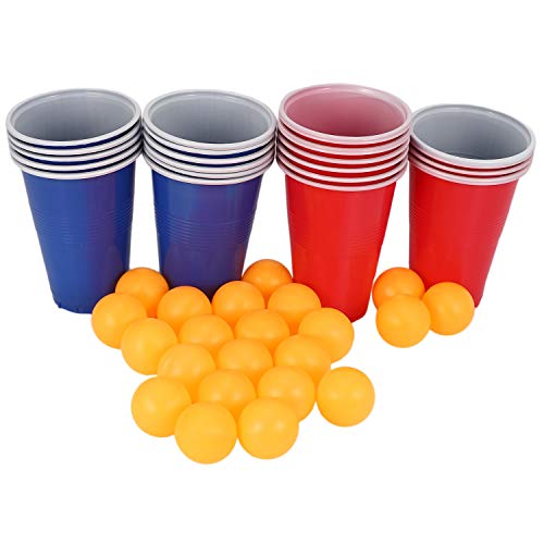 Eighosee 1 Set Unterhaltung Ping Pong Spiel Partyspiel Werfen Trinken Requisiten Beer Pong Set 24 Rote Cups Gelbe Ping Pong Bälle von Eighosee