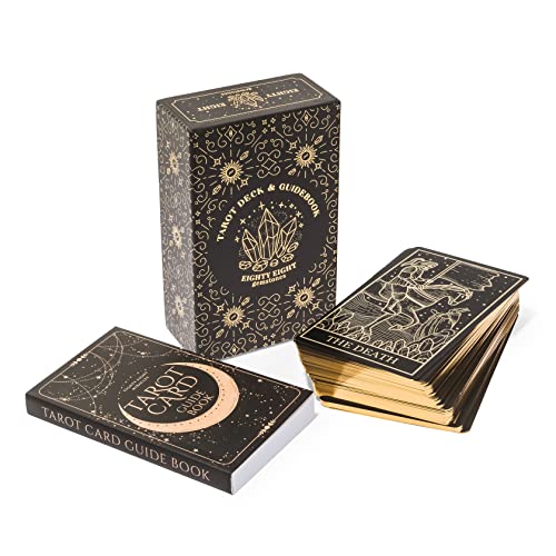 Mystische Goldfolie und schwarze Tarotkarten mit Anleitung für Anfänger und fortgeschrittene TarotLeser; großes TarotDeck mit umfangreichem Leitfaden der symbolischen Bedeutungen der vergangenen von Eighty Eight Miracles