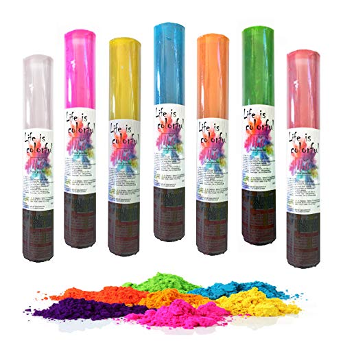 7 Stück h2i Holi Powder Shooter Farbpulver Kanonen Party Spass mit gemischten Farben a 60g Holi Powder - von Eissterne.de