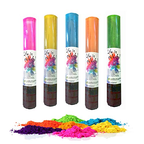 Eissterne.de h2i Holi - Shooter 5 Stück in gemischten Farben, Farb-Bombe Shooter Farbpulver Kanonen Party Spaß, 60 g je Stück von Eissterne.de