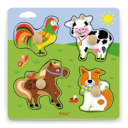Viga 50839 Toys-Steckpuzzle-Bauernhof, Multi Color von New Classic Toys