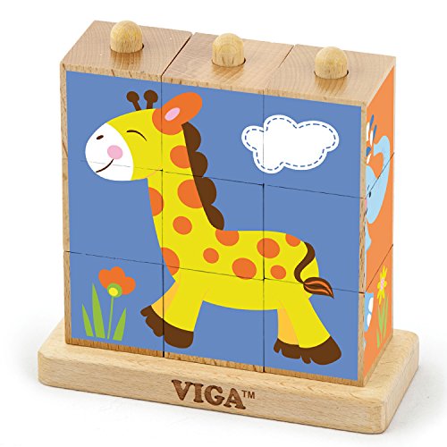 Viga Animals 50834 Toys-Bilderwürfel Puzzle-Wildtiere, Multi Color von Eitech