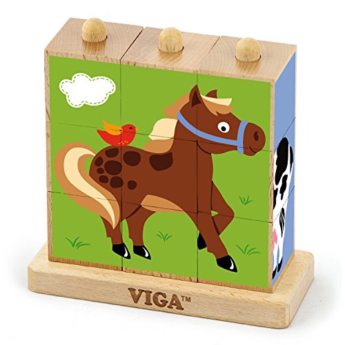 Viga Tiere 50833 Toys-Bilderwürfel Puzzle-Bauernhoftiere, Multi Color von Eitech