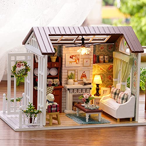 3D DIY Dollhouse Kit Miniatur Holzhaus Zimmer Handwerk mit Möbeln LED Licht, Kinder Weihnachten von Ejoyous