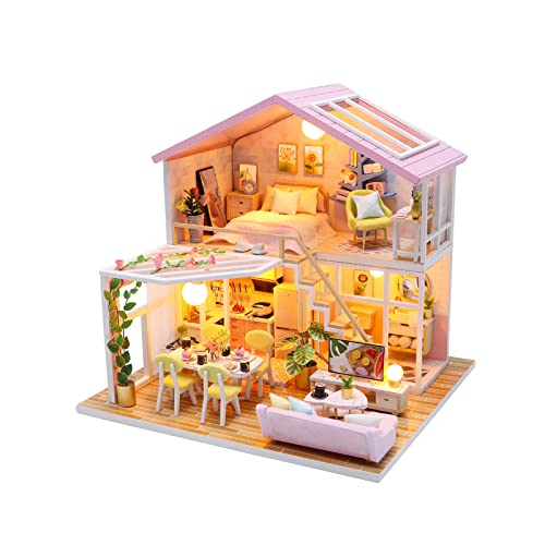 DIY Dollhouse Kit, Sweet Time Theme Wooden Dollhouse mit LED Light Music, 20 * 19.3 * 18cm, Geeignet für Heimdekoration Familie und Freunde, Weihnachten, von Ejoyous