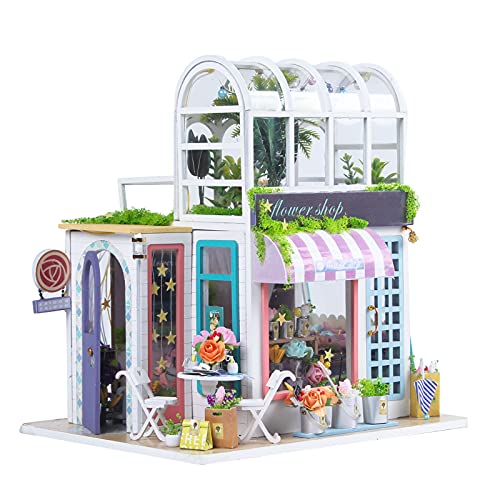 DIY Miniatur Haus Puppenhaus Kit für Erwachsene, Creative Mini Studio Room für Mädchen, Puppenhaus Miniatur mit Möbeln, Idee DIY hölzernes Puppenhaus-Kit, Maßstab 1:24 kreativer Raum Blumenladen von Ejoyous
