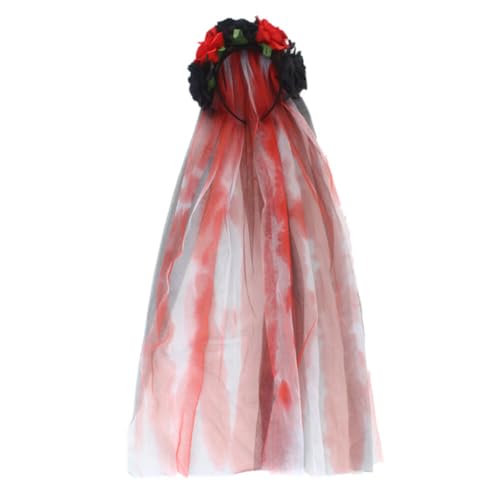 Ekakashop Damen Tag der Toten Haarschmuck mit Rosen und Schleier Kopfschmuck Halloween Kostüm Accessoire Blumen Kranz Schwarz Brautschleier für Festival Karneval Halloween Party von Ekakashop