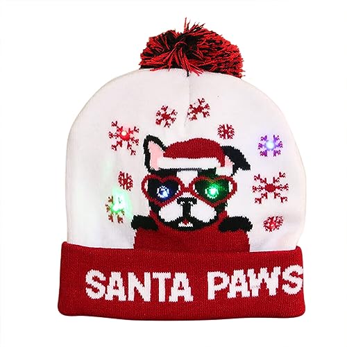 Ekakashop LED Weihnachtsmütze Damen Herren LED-Leuchtmütze Warme Wintermütze Xmas Strickmütze Lustig Leuchten Beanie Mütze für Kinder und Erwachsene Leuchtende-Weihnachtsmütze für Weihnachtsfeier von Ekakashop