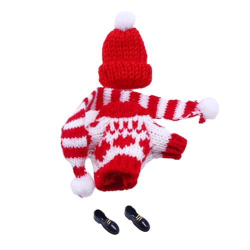 Weihnachten Puppenbekleidung, Weihnachts Kleidung für Mini Puppen Weihnachten Elf Puppe Zubehör Set Weihnachten Miniaturen Spielzeug Mütze Schal Schuhe Weihnachten Puppe Kleidung für 1/12 Puppenhaus von Ekakashop